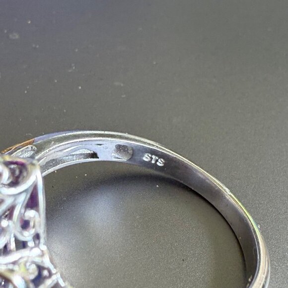 Rhodolite Garnet Silver Ring Gold Plated Accents Size 11 Oval Cut Elegant Design - Picture 7 of 8